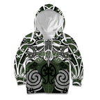 Personalised Maori Ngati Awa Kid Hoodie Silver Fern Kowhaiwhai Art
