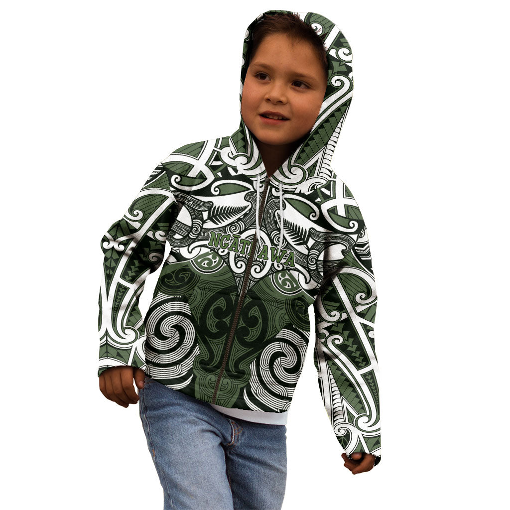 Personalised Maori Ngati Awa Kid Hoodie Silver Fern Kowhaiwhai Art
