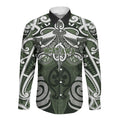 Personalised Maori Ngati Awa Long Sleeve Button Shirt Silver Fern Kowhaiwhai Art
