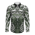Personalised Maori Ngati Awa Long Sleeve Button Shirt Silver Fern Kowhaiwhai Art