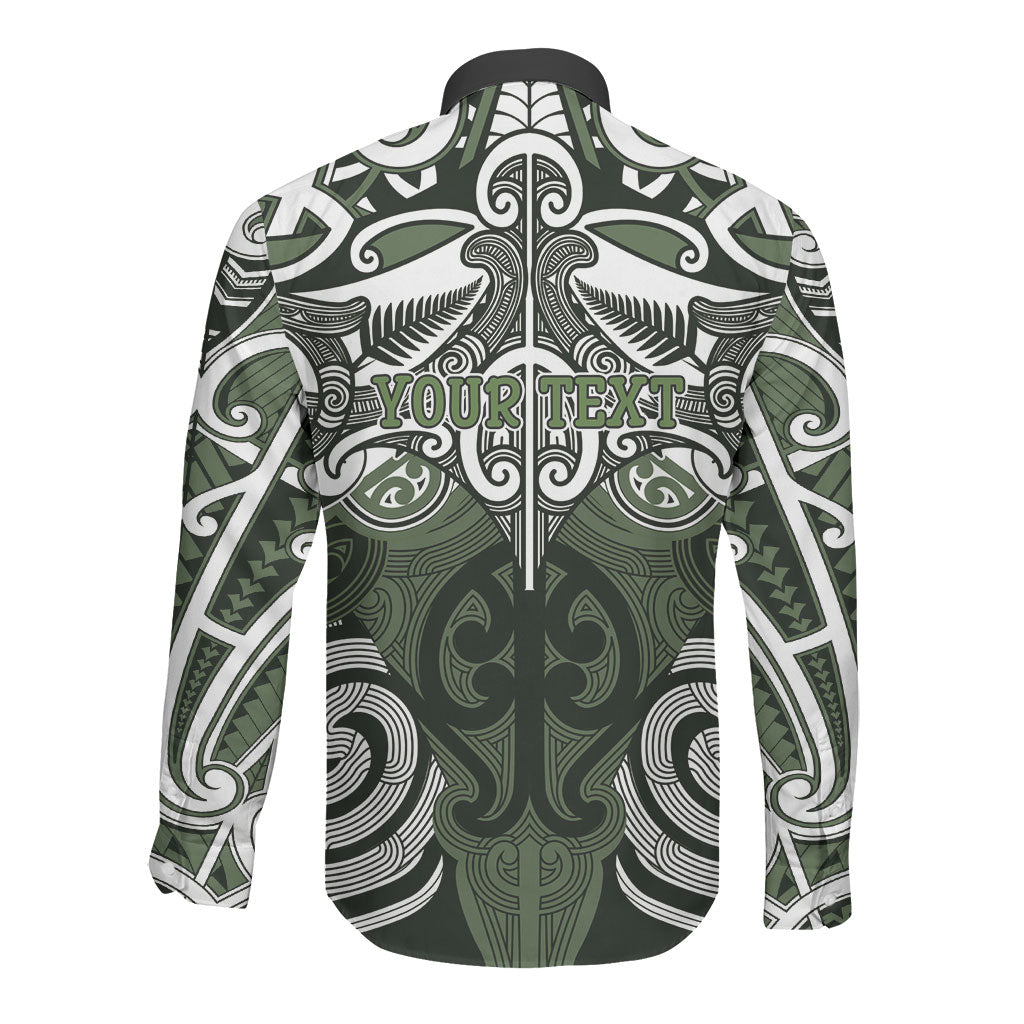 Personalised Maori Ngati Awa Long Sleeve Button Shirt Silver Fern Kowhaiwhai Art