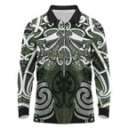 Personalised Maori Ngati Awa Long Sleeve Polo Shirt Silver Fern Kowhaiwhai Art