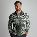 Personalised Maori Ngati Awa Long Sleeve Polo Shirt Silver Fern Kowhaiwhai Art