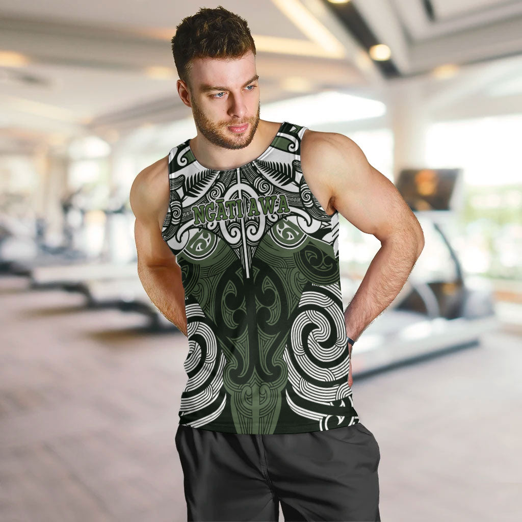 Personalised Maori Ngati Awa Men Tank Top Silver Fern Kowhaiwhai Art