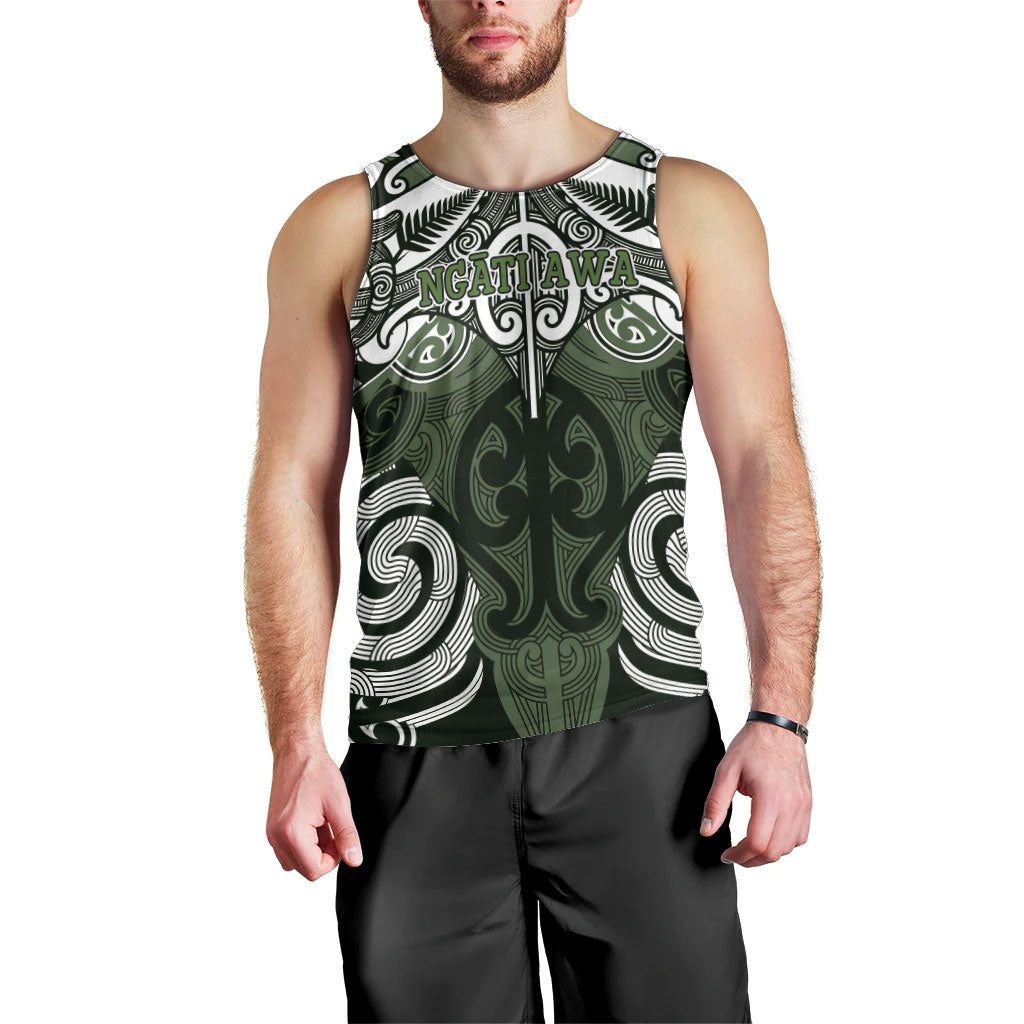 Personalised Maori Ngati Awa Men Tank Top Silver Fern Kowhaiwhai Art