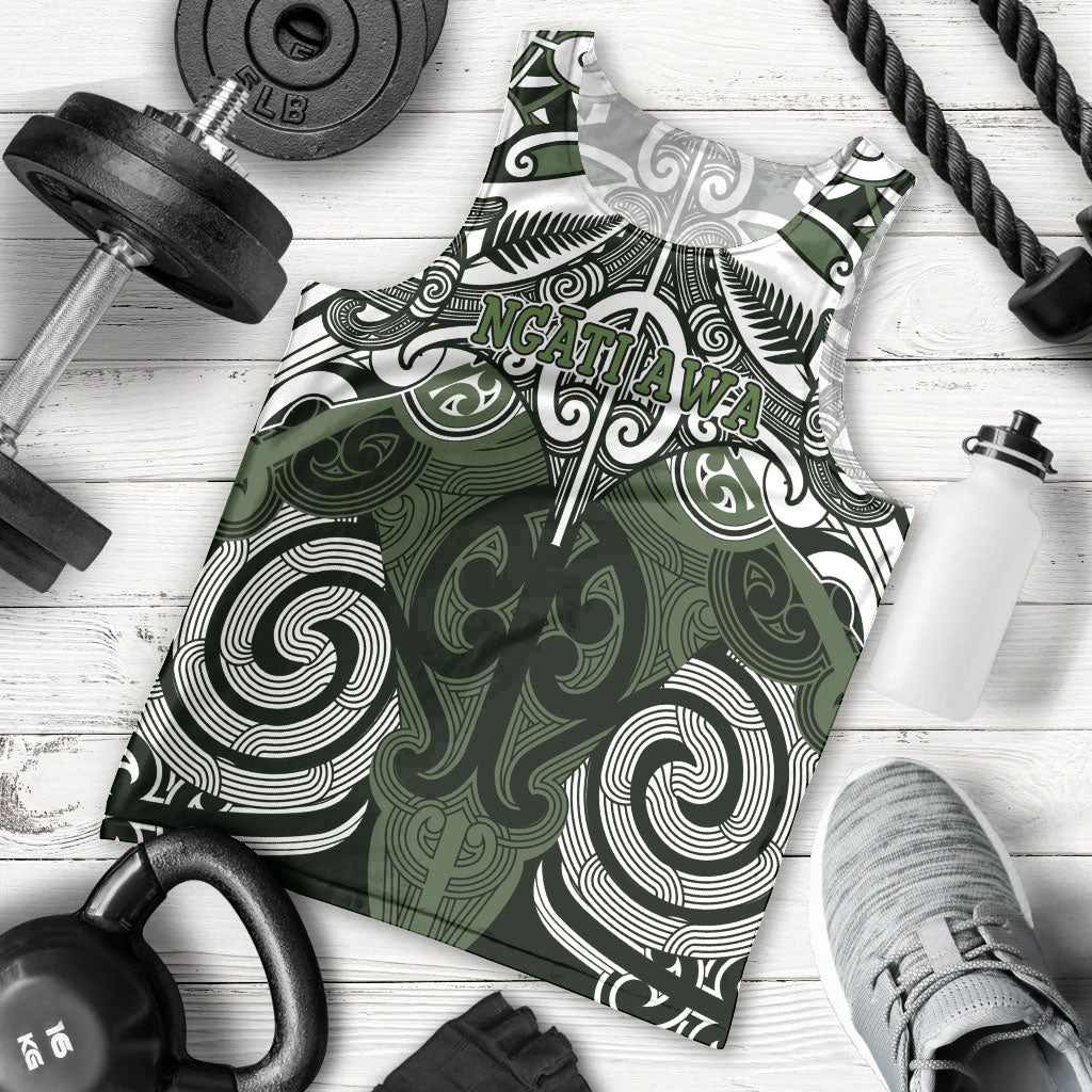 Personalised Maori Ngati Awa Men Tank Top Silver Fern Kowhaiwhai Art