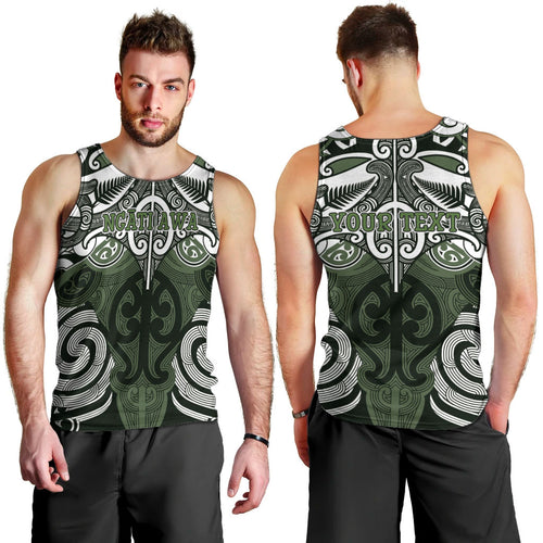 Personalised Maori Ngati Awa Men Tank Top Silver Fern Kowhaiwhai Art