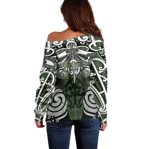 Personalised Maori Ngati Awa Off Shoulder Sweater Silver Fern Kowhaiwhai Art