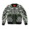 Personalised Maori Ngati Awa Sleeve Zip Bomber Jacket Silver Fern Kowhaiwhai Art