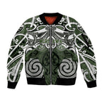 Personalised Maori Ngati Awa Sleeve Zip Bomber Jacket Silver Fern Kowhaiwhai Art