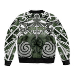 Personalised Maori Ngati Awa Sleeve Zip Bomber Jacket Silver Fern Kowhaiwhai Art