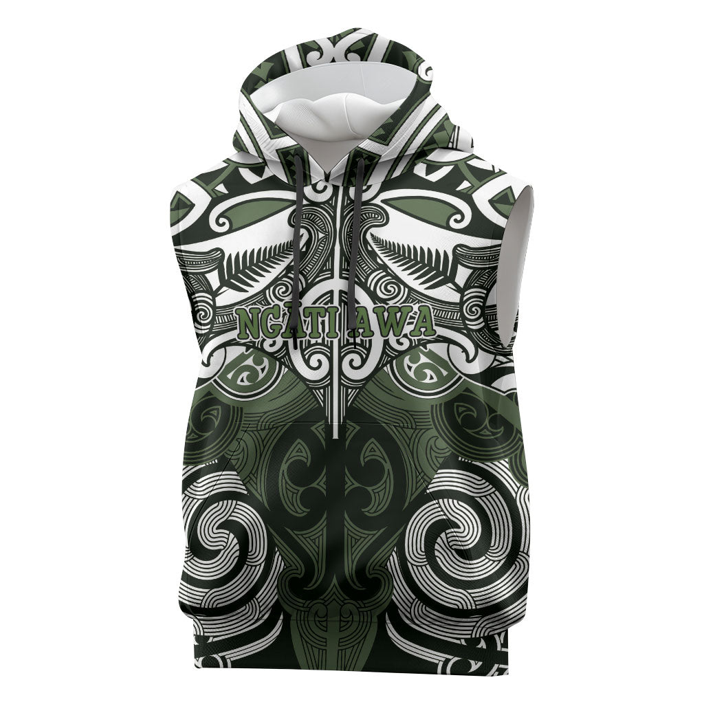 Personalised Maori Ngati Awa Sleeveless Hoodie Silver Fern Kowhaiwhai Art