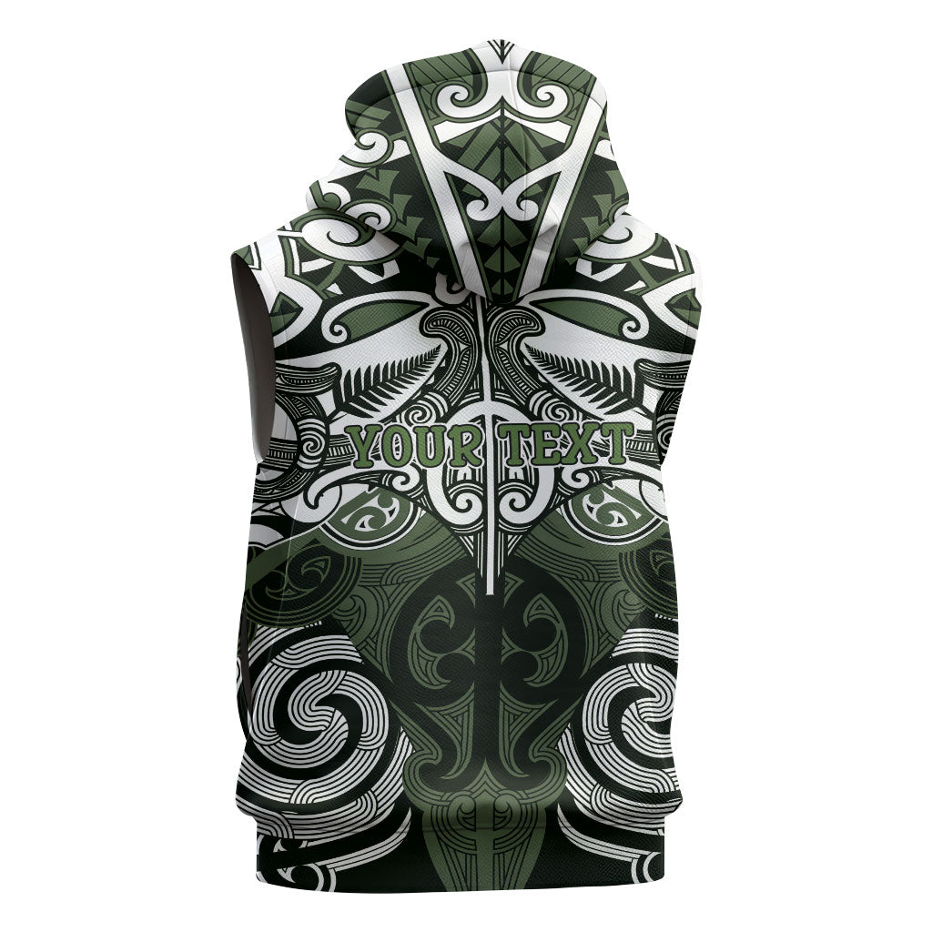 Personalised Maori Ngati Awa Sleeveless Hoodie Silver Fern Kowhaiwhai Art