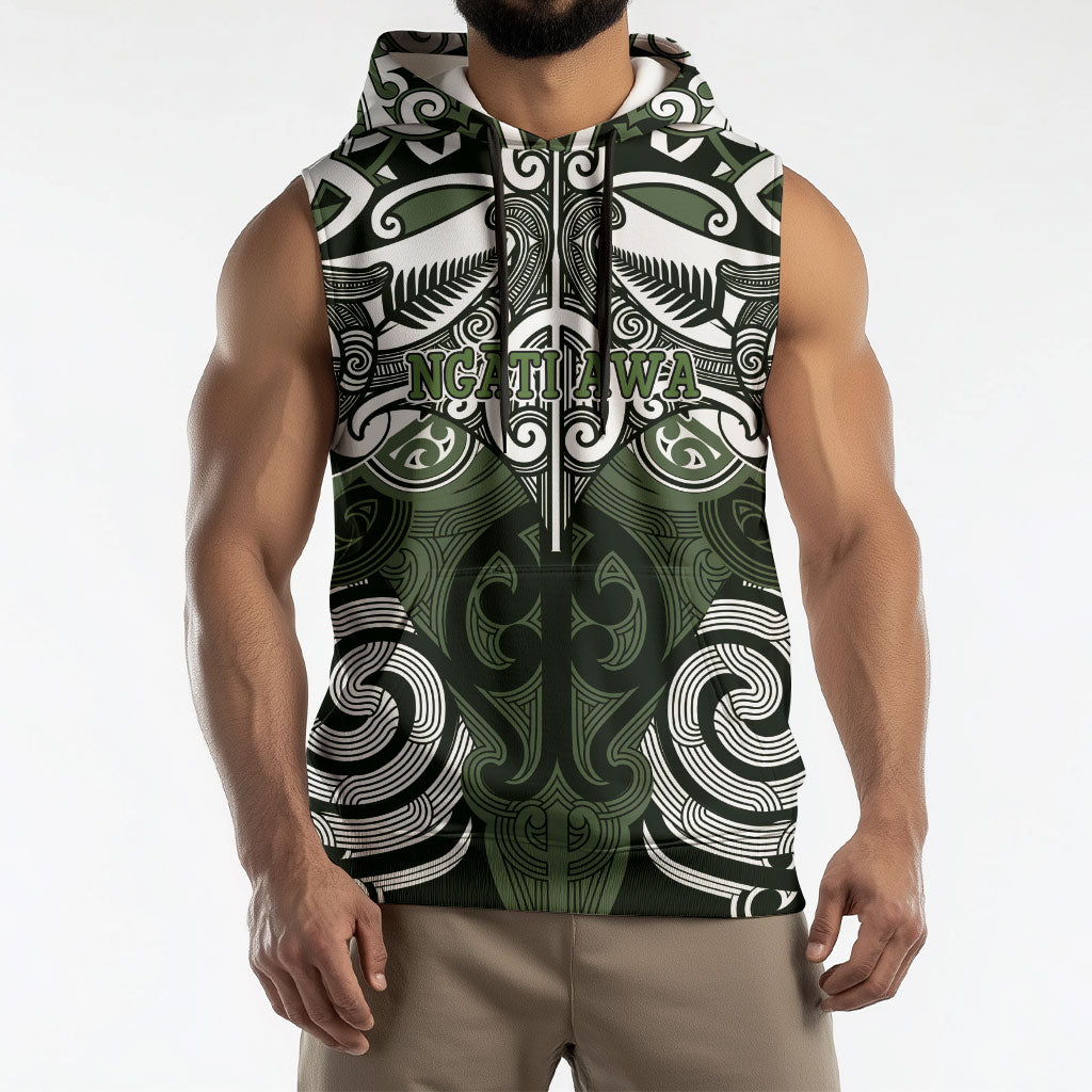 Personalised Maori Ngati Awa Sleeveless Hoodie Silver Fern Kowhaiwhai Art