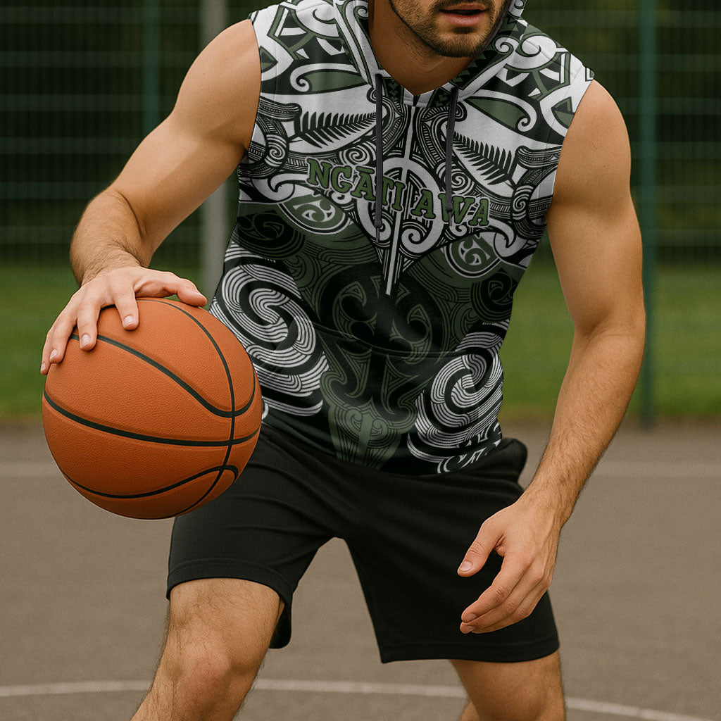 Personalised Maori Ngati Awa Sleeveless Hoodie Silver Fern Kowhaiwhai Art