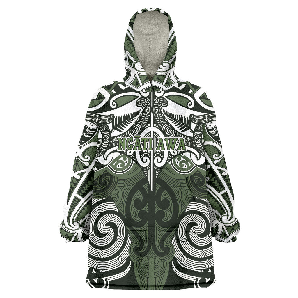 Personalised Maori Ngati Awa Wearable Blanket Hoodie Silver Fern Kowhaiwhai Art