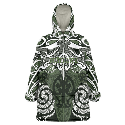 Personalised Maori Ngati Awa Wearable Blanket Hoodie Silver Fern Kowhaiwhai Art