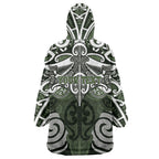 Personalised Maori Ngati Awa Wearable Blanket Hoodie Silver Fern Kowhaiwhai Art