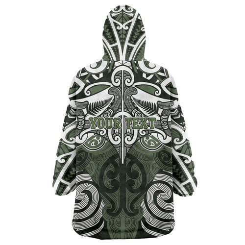 Personalised Maori Ngati Awa Wearable Blanket Hoodie Silver Fern Kowhaiwhai Art