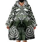 Personalised Maori Ngati Awa Wearable Blanket Hoodie Silver Fern Kowhaiwhai Art