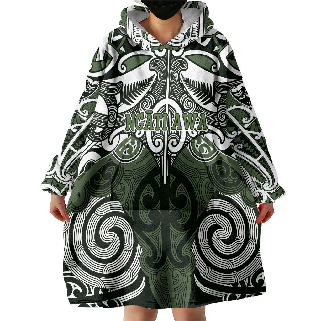 Personalised Maori Ngati Awa Wearable Blanket Hoodie Silver Fern Kowhaiwhai Art