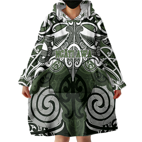 Personalised Maori Ngati Awa Wearable Blanket Hoodie Silver Fern Kowhaiwhai Art