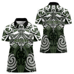 Personalised Maori Ngati Awa Women Polo Shirt Silver Fern Kowhaiwhai Art