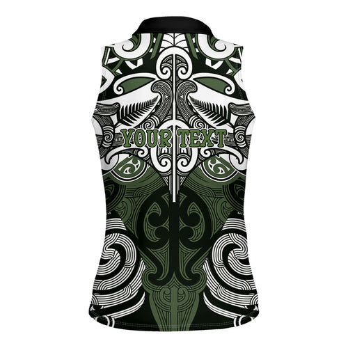 Personalised Maori Ngati Awa Women Sleeveless Polo Shirt Silver Fern Kowhaiwhai Art