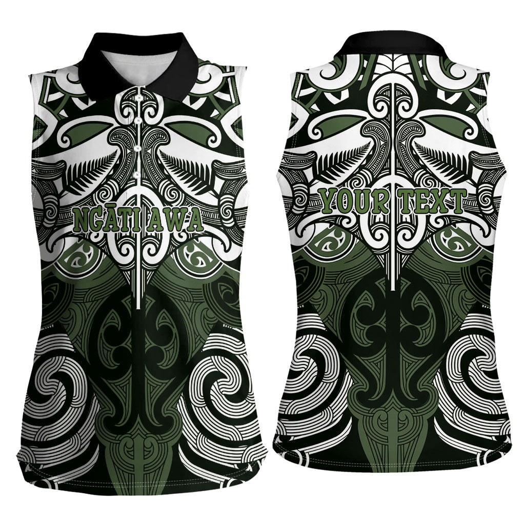 Personalised Maori Ngati Awa Women Sleeveless Polo Shirt Silver Fern Kowhaiwhai Art