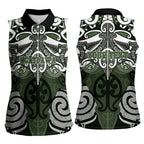 Personalised Maori Ngati Awa Women Sleeveless Polo Shirt Silver Fern Kowhaiwhai Art