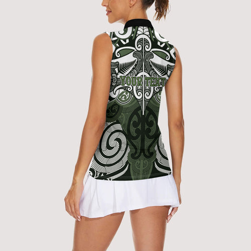 Personalised Maori Ngati Awa Women Sleeveless Polo Shirt Silver Fern Kowhaiwhai Art