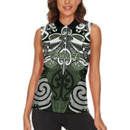 Personalised Maori Ngati Awa Women Sleeveless Polo Shirt Silver Fern Kowhaiwhai Art