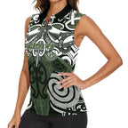 Personalised Maori Ngati Awa Women Sleeveless Polo Shirt Silver Fern Kowhaiwhai Art