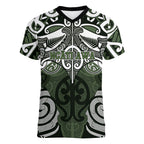 Personalised Maori Ngati Awa Women V-Neck T-Shirt Silver Fern Kowhaiwhai Art