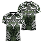 Personalised Maori Ngati Awa Women V-Neck T-Shirt Silver Fern Kowhaiwhai Art