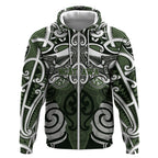 Personalised Maori Ngati Awa Zip Hoodie Silver Fern Kowhaiwhai Art