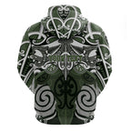 Personalised Maori Ngati Awa Zip Hoodie Silver Fern Kowhaiwhai Art