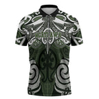 Personalised Maori Ngati Awa Zipper Polo Shirt Silver Fern Kowhaiwhai Art
