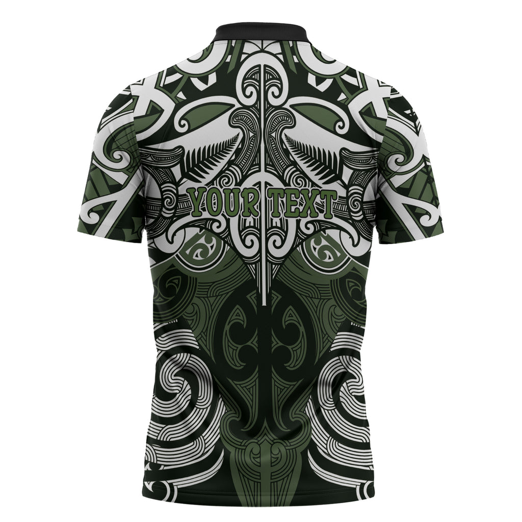 Personalised Maori Ngati Awa Zipper Polo Shirt Silver Fern Kowhaiwhai Art
