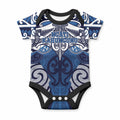 Personalised Maori Ngati Kahungunu Baby Onesie Silver Fern Kowhaiwhai Art