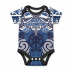 Personalised Maori Ngati Kahungunu Baby Onesie Silver Fern Kowhaiwhai Art