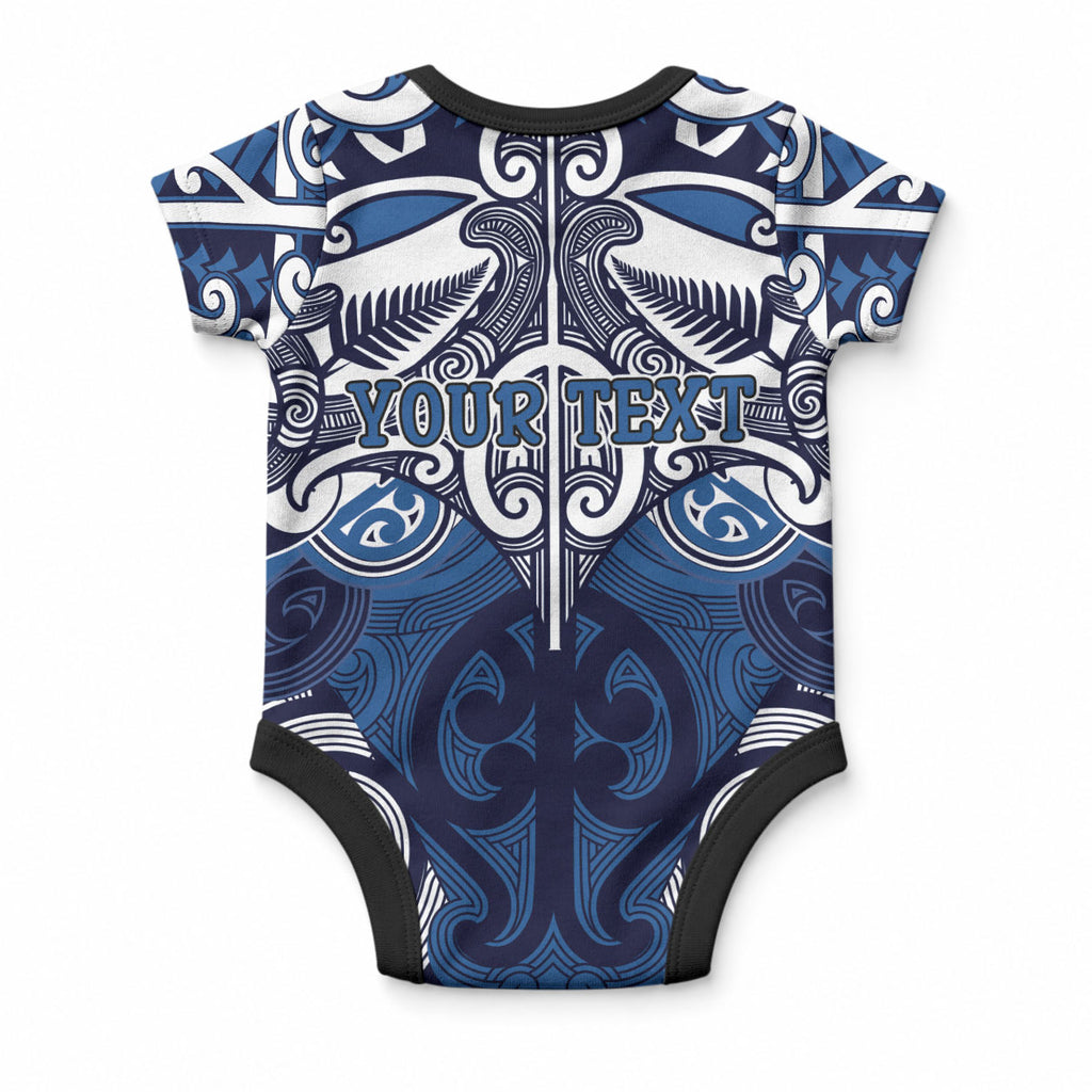 Personalised Maori Ngati Kahungunu Baby Onesie Silver Fern Kowhaiwhai Art