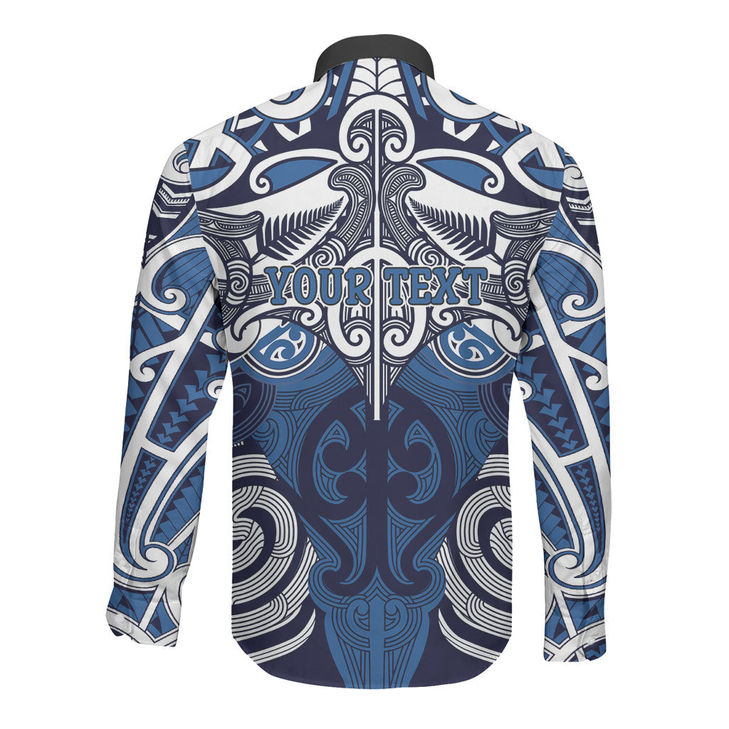 Personalised Maori Ngati Kahungunu Long Sleeve Button Shirt Silver Fern Kowhaiwhai Art