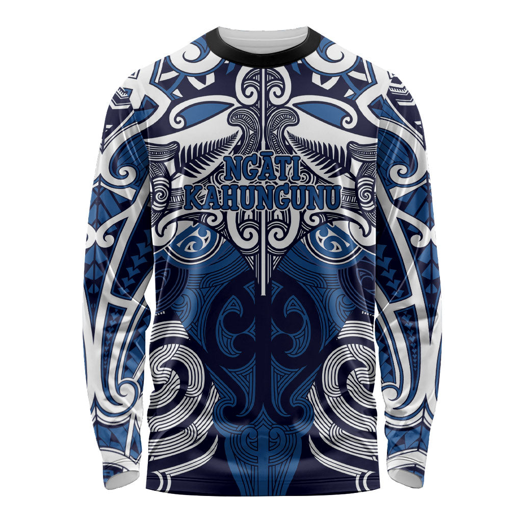 Personalised Maori Ngati Kahungunu Long Sleeve Shirt Silver Fern Kowhaiwhai Art