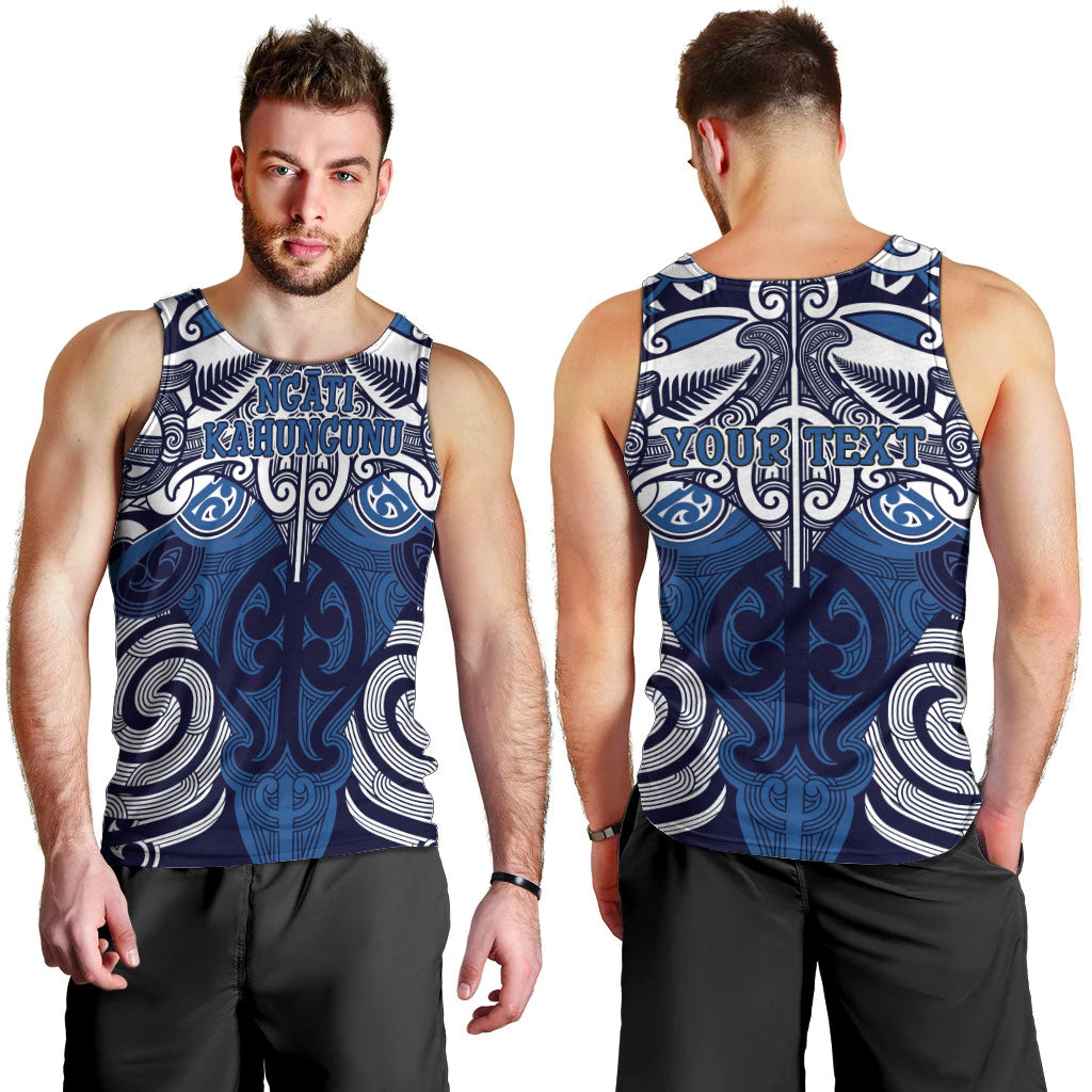 Personalised Maori Ngati Kahungunu Men Tank Top Silver Fern Kowhaiwhai Art