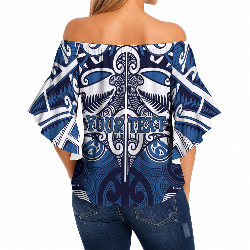 Personalised Maori Ngati Kahungunu Off Shoulder Wrap Waist Top Silver Fern Kowhaiwhai Art
