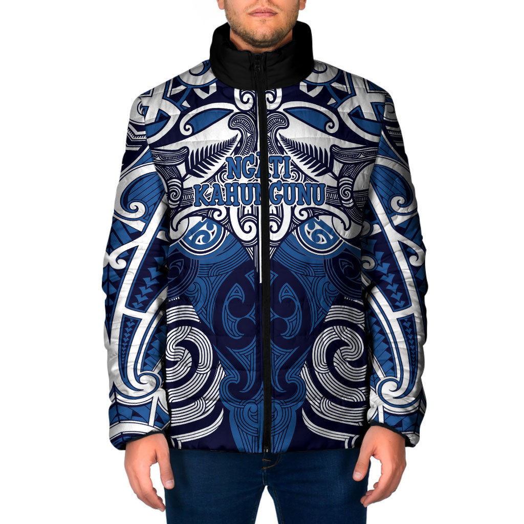 Personalised Maori Ngati Kahungunu Padded Jacket Silver Fern Kowhaiwhai Art