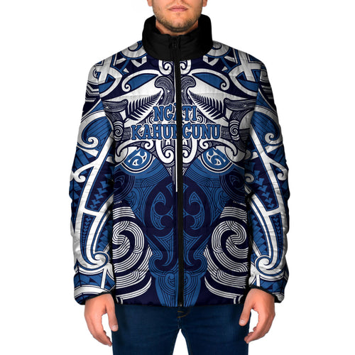 Personalised Maori Ngati Kahungunu Padded Jacket Silver Fern Kowhaiwhai Art
