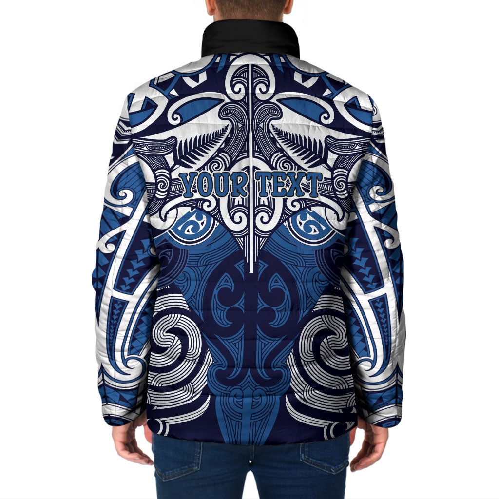 Personalised Maori Ngati Kahungunu Padded Jacket Silver Fern Kowhaiwhai Art