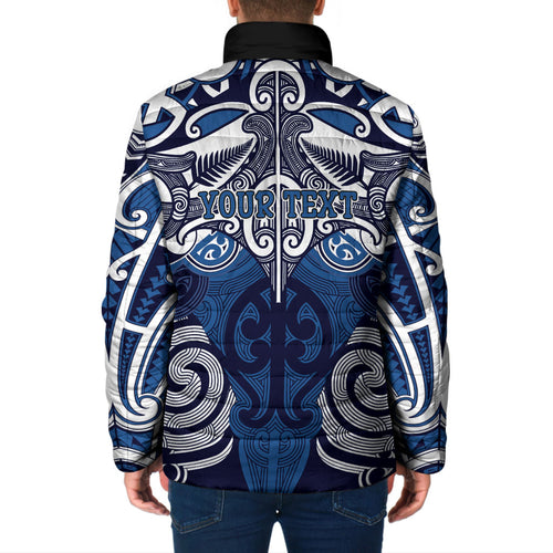 Personalised Maori Ngati Kahungunu Padded Jacket Silver Fern Kowhaiwhai Art